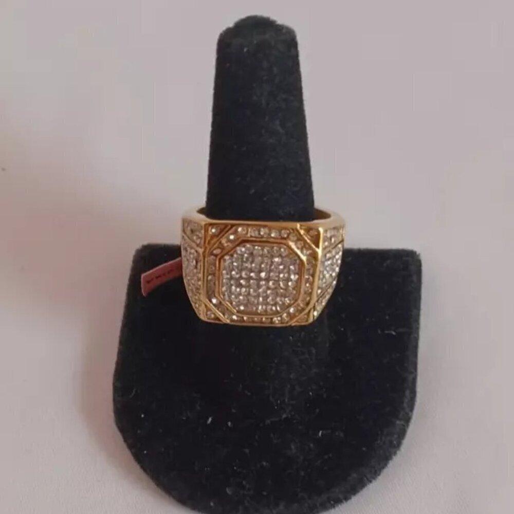 Goldtone Austrian Crystal Ring Square Stainless Steel Size 12 Original Box